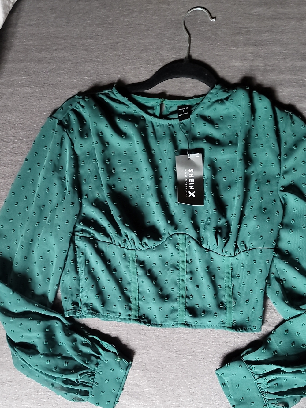 SHEIN Emerald Green Swiss Dot Corset Crop Blouse Size S